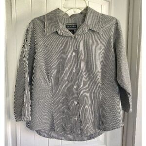 ROCKIES Black White Checkered 3/4 Sleeve Button Down Top Women’s Size XL